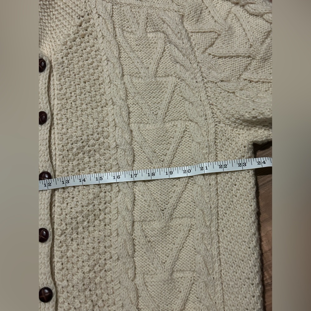 Vintage Quill's Woollen Market Cream Irish Fisherman Cardigan Sweater Wool XL. - Picture 11 of 14